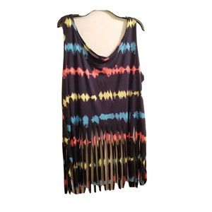 Rogue Collection Women's 4X Black Sleeveless Tank Top  Tie Dye Fringe Festival
